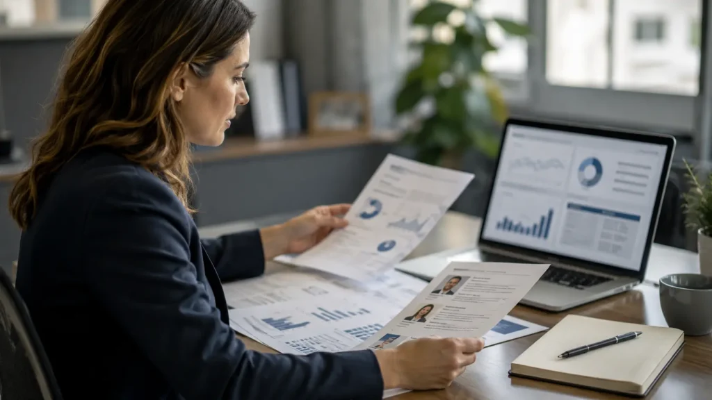 Recruiter using talent analytics dashboard